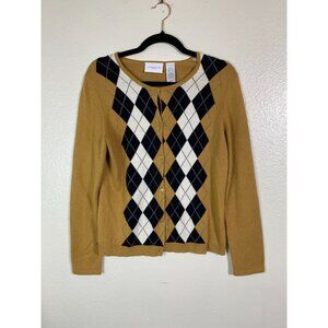 Liz Claiborne Argyle Cardigan Sweater Size Small Petite Cotton Silk Angora Blend